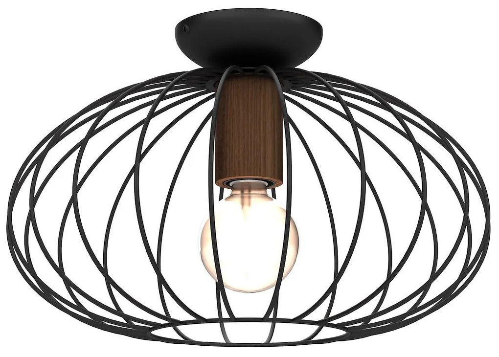 Stropné svietidlo Meridiano1, 1x čierne drôtené tienidlo, b/drevo