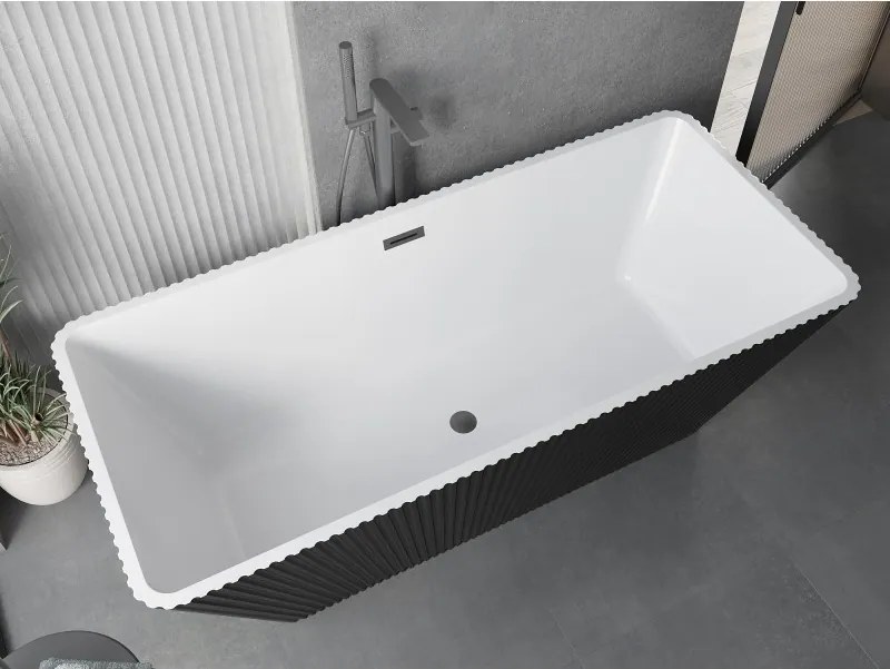 Mexen Tava, voľne stojaca ryhovaná vaňa 170 x 75 cm, biela-čierna, brúsený grafit prepad, 52851707575-66
