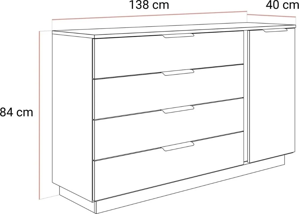 KOMODA MARION 2S KAŠMÍR LED 138 cm