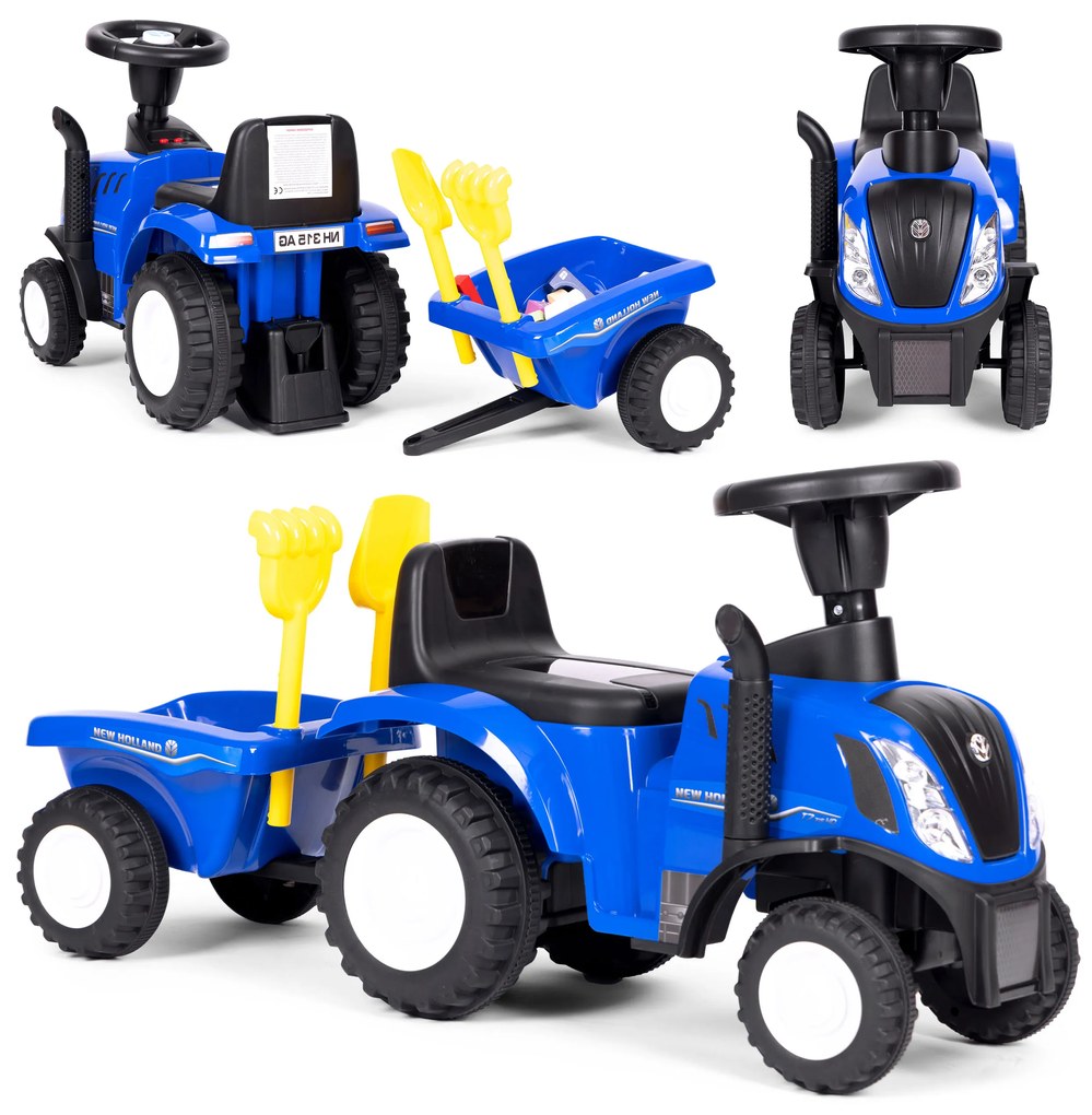Detský traktor s prívesom, interaktívny volant, modrý