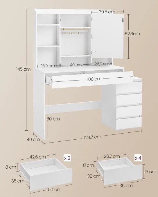 Toaletný stolík so zrkadlom a LED osvetlením RDT644WB01