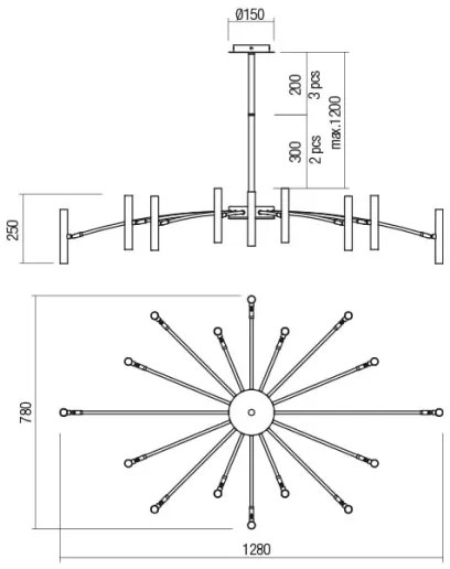 Redo 01-2776 - Luster na tyči RAYEN 16xG9/10W/230V bronz