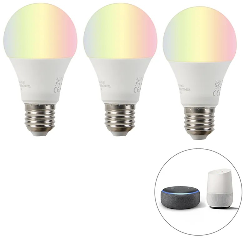 Inteligentná sada 3 žiaroviek E27 RGBW LED A60 9W 800lm 2200-4000K