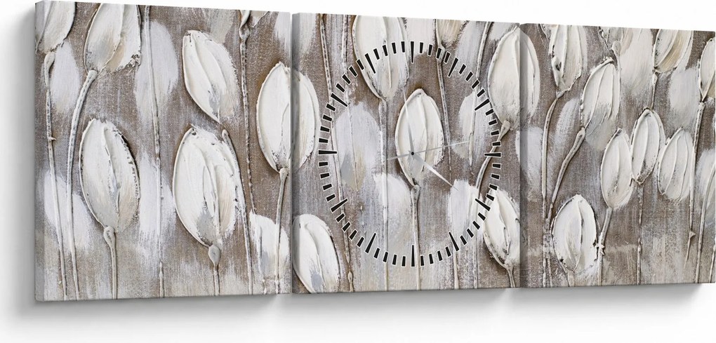 Obraz - Štruktúrované tulipány (s hodinami) (90x30 cm)