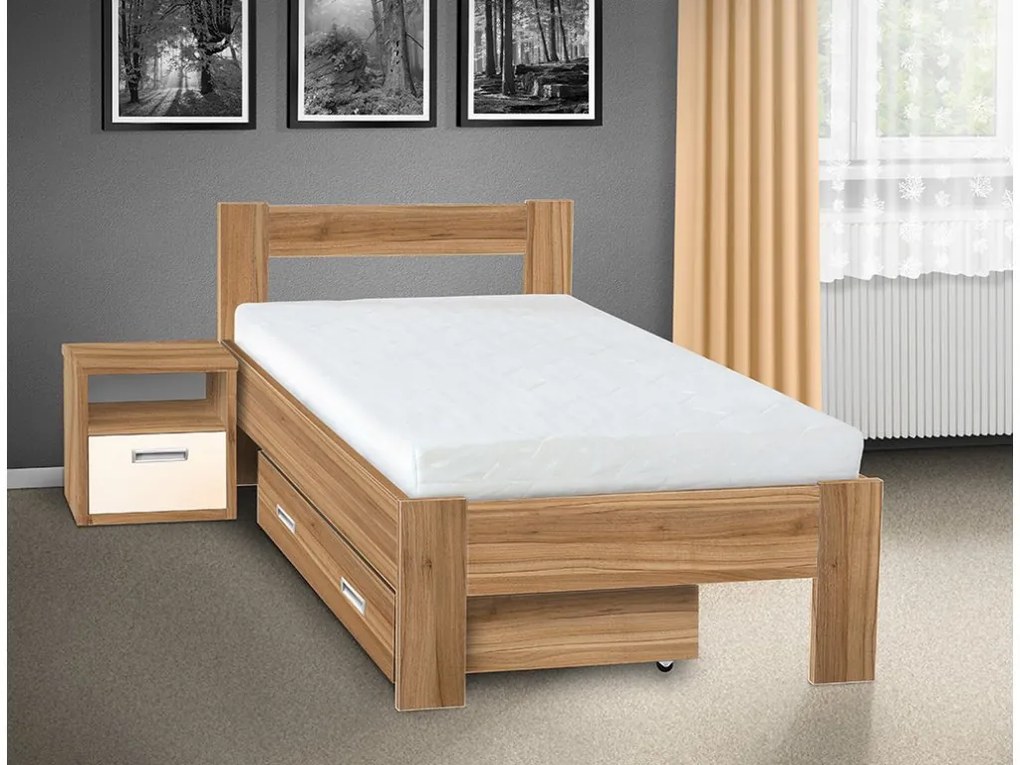 Nabytekmorava Drevená posteľ Sandra 200x140 cm farba lamina: buk 381, typ úložného priestoru: bez úložného priestoru, typ matraca: Matraca 17 cm sendvičová