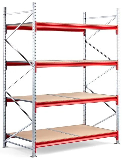 Skladový regál TOUGH, základná sekcia, 2500x1900x1000 mm, 4 drevené police