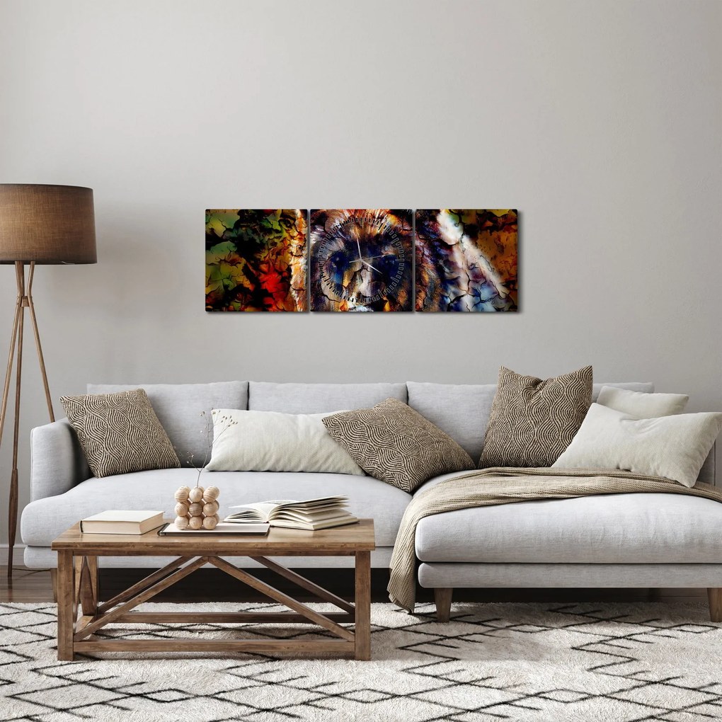 Obraz - Medveď, maľba (s hodinami) (90x30 cm)