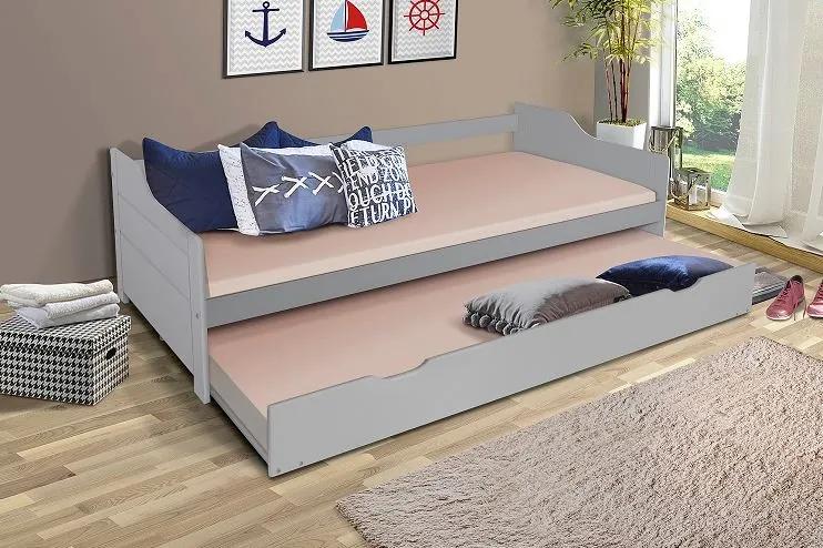 MAXMAX Detská posteľ s výsuvnou prístelkou z MASÍVU 200x90 cm BABETA - šedá