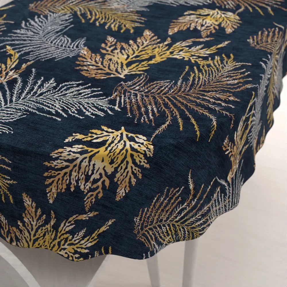 Biante Zamatový oválny obrus Tamara TMR-005 Papradie na modrosivom 100x140 cm