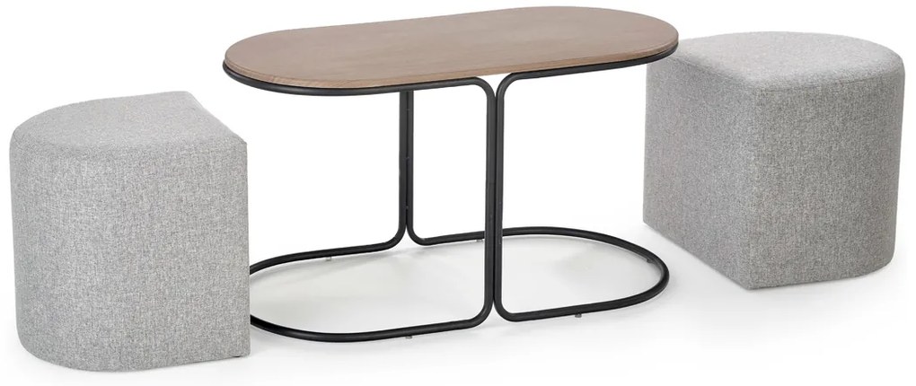 Konferenčný stolík s taburetkami Pampa - orech / čierna / sivá