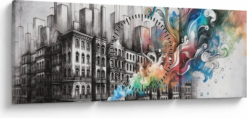 Obraz - Priemyselný život (s hodinami) (90x30 cm)