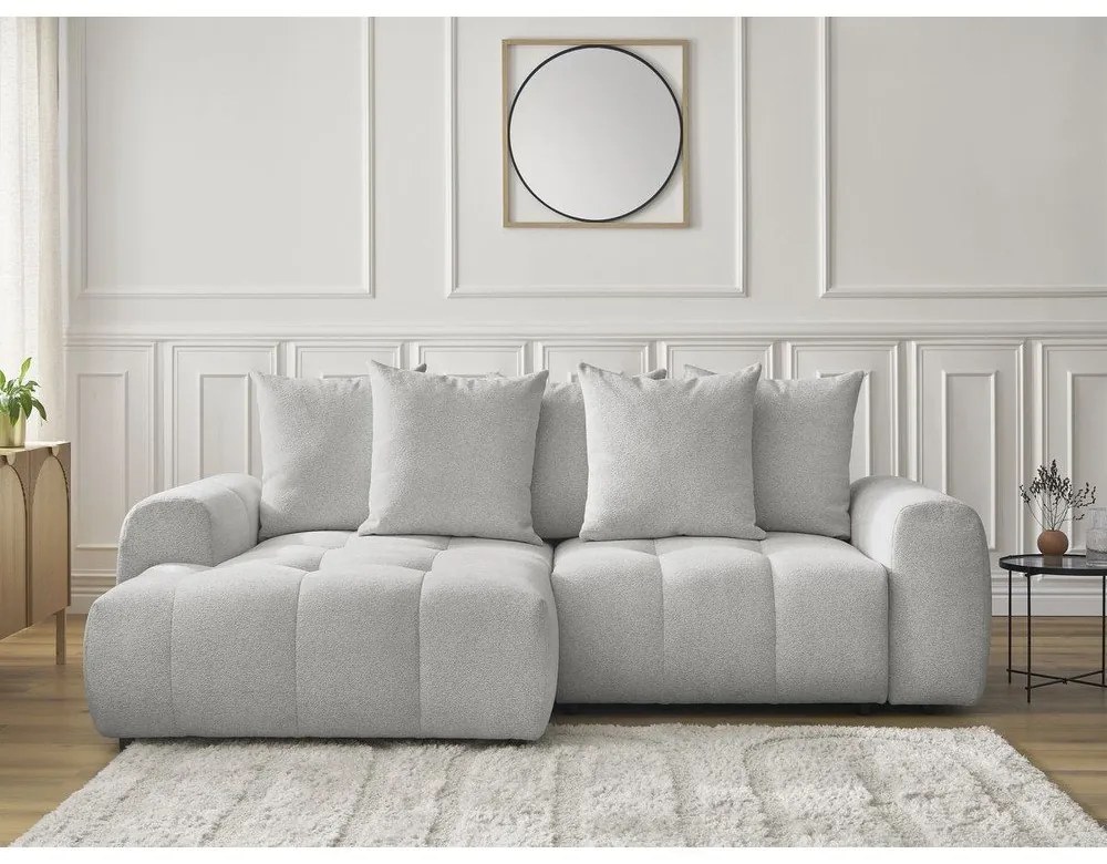 Svetlosivá ženilková rozkladacia/s úložným priestorom rohová pohovka (ľavý roh/s leňoškou) Roxelane – Bobochic Paris