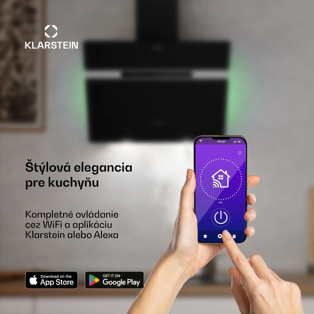 Klarstein Alina digestor, 60 cm, Smart, 600 m³/h, Tichý, EEK A