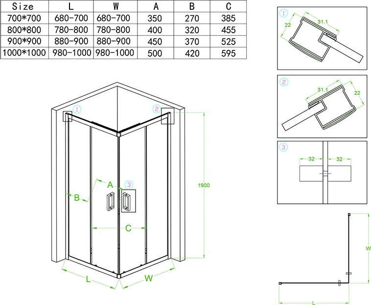 BPS-koupelny Štvorcový sprchový kút KZ93C 100x100 chróm/transparent - bez vaničky