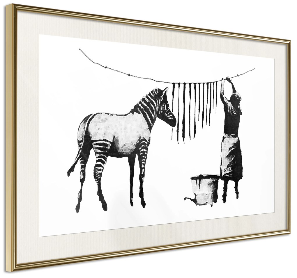 Artgeist Plagát - Banksy: Washing Zebra [Poster] Veľkosť: 30x20, Verzia: Čierny rám s passe-partout