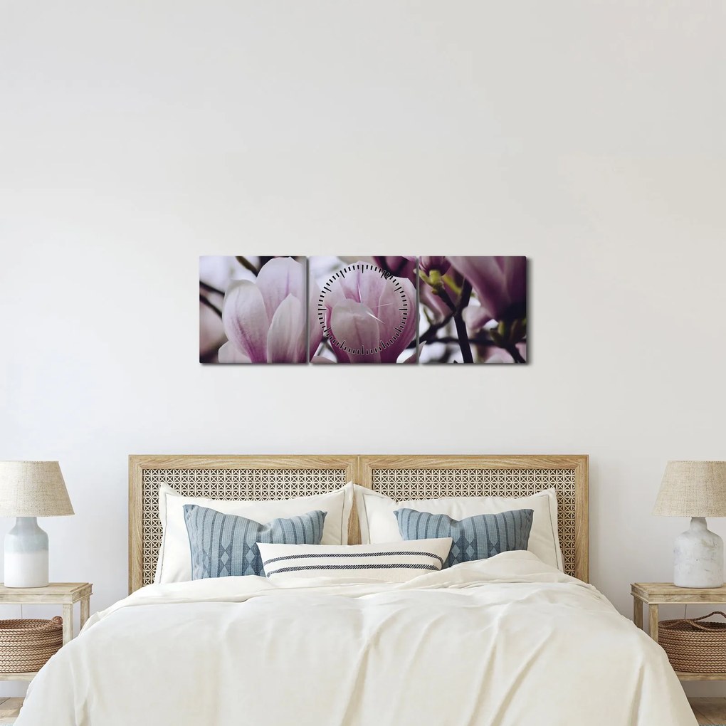 Obraz - Magnolie (s hodinami) (90x30 cm)