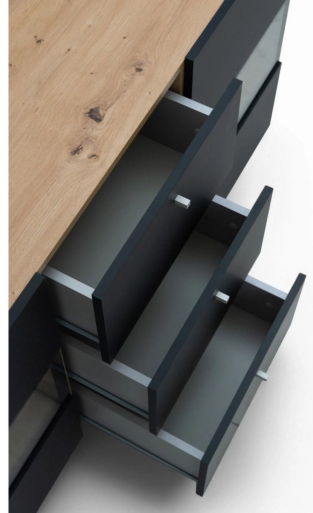 Komoda Baros 26 132 cm so zásuvkami - dub artisan / čierny mat