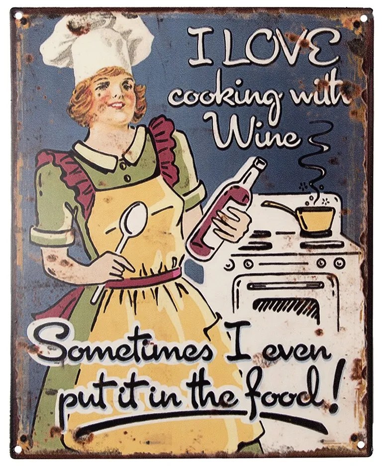 Nástenná kovová ceduľa I Love Cooking With Wine - 20*1*25 cm