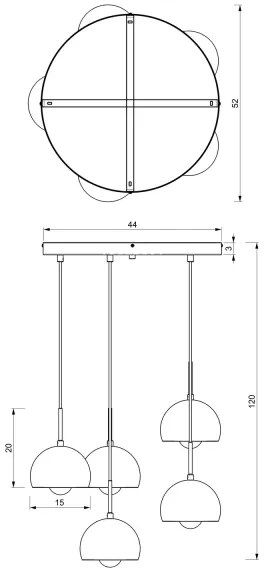 Luster na lanku COOL 5xE27/60W/230V čierna