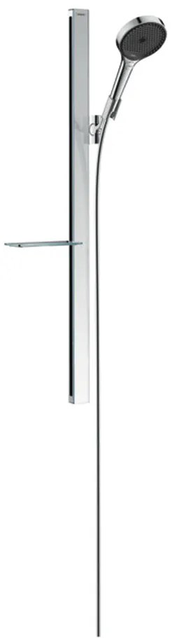 Hansgrohe Rainfinity, sprchová sada 130 3jet EcoSmart s tyčou 90 cm a poličkou na mydlo, chrómová, HAN-27672000