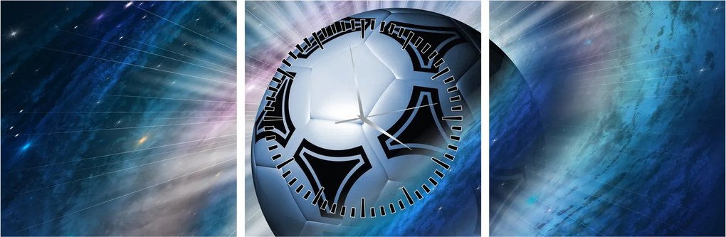 Obraz - Futbalová lopta vo vesmíre (s hodinami) (90x30 cm)