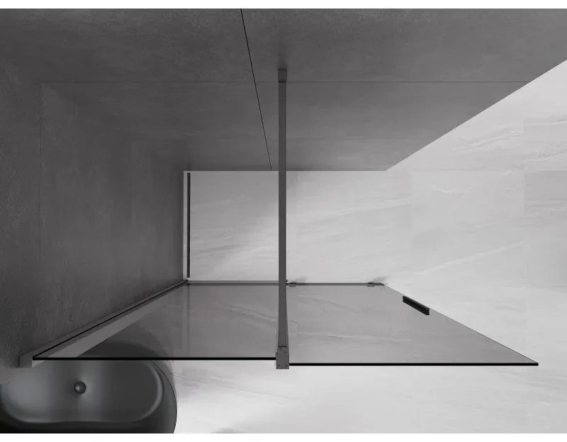 Mexen Velar, sprchová zástena s posuvnými dverami Walk-in 140 x 200 cm, 8mm šedé sklo, grafit brúsený, 871-140-000-43-66