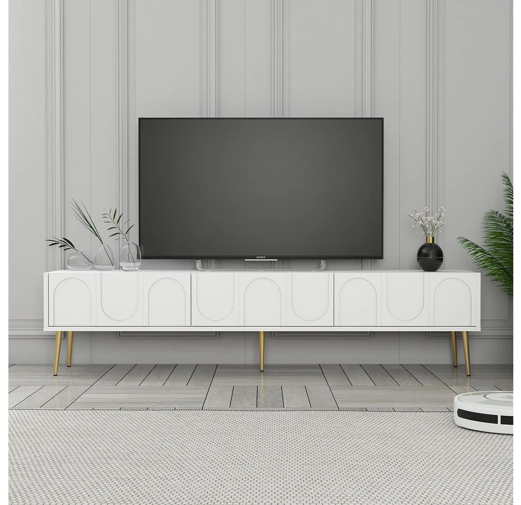 TV stolík/skrinka Bipemu 3 (biela + zlatá). Akcia -20%. Vlastná spoľahlivá doprava až k Vám domov. 1095682