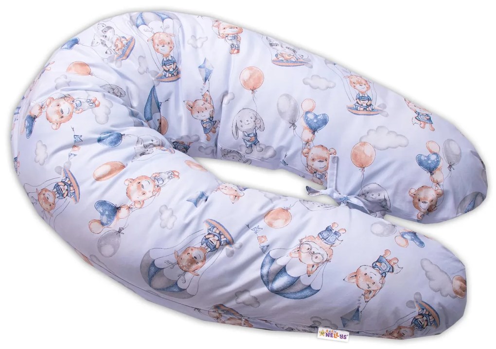Baby Nellys Dojčiace bavlněný vankúš - relaxačná poduška, Lietajúce zvieratká, modré