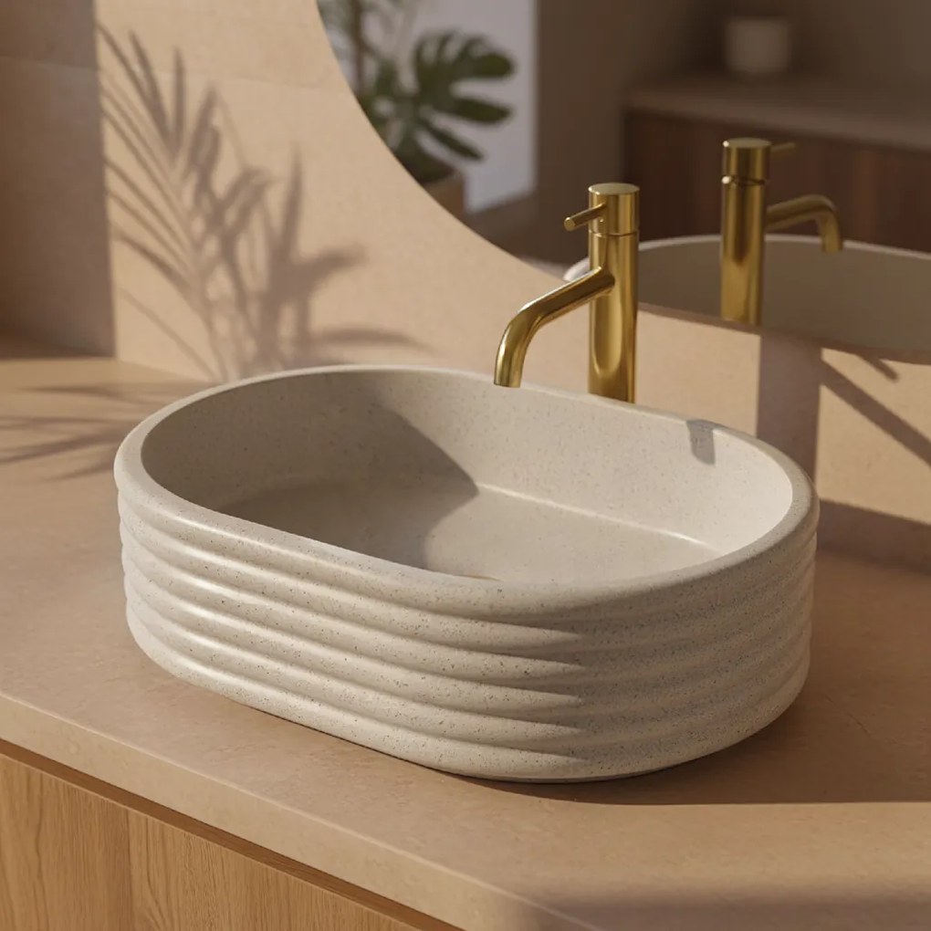 Umývadlo na dosku z kompozitného kameňa REA NICOLETTA BEIGE 50x36 cm, béžová