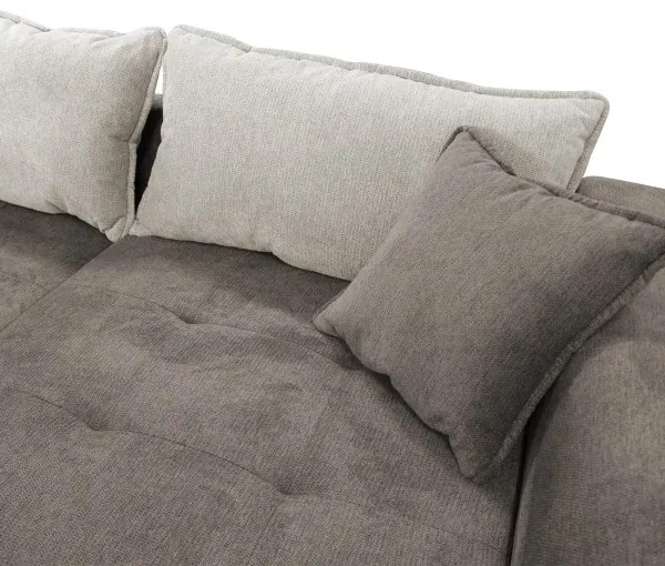 Rozkladacia rohová sedacia súprava s úložným priestorom v tvare L LAGOA pravostranná taupe/šedá