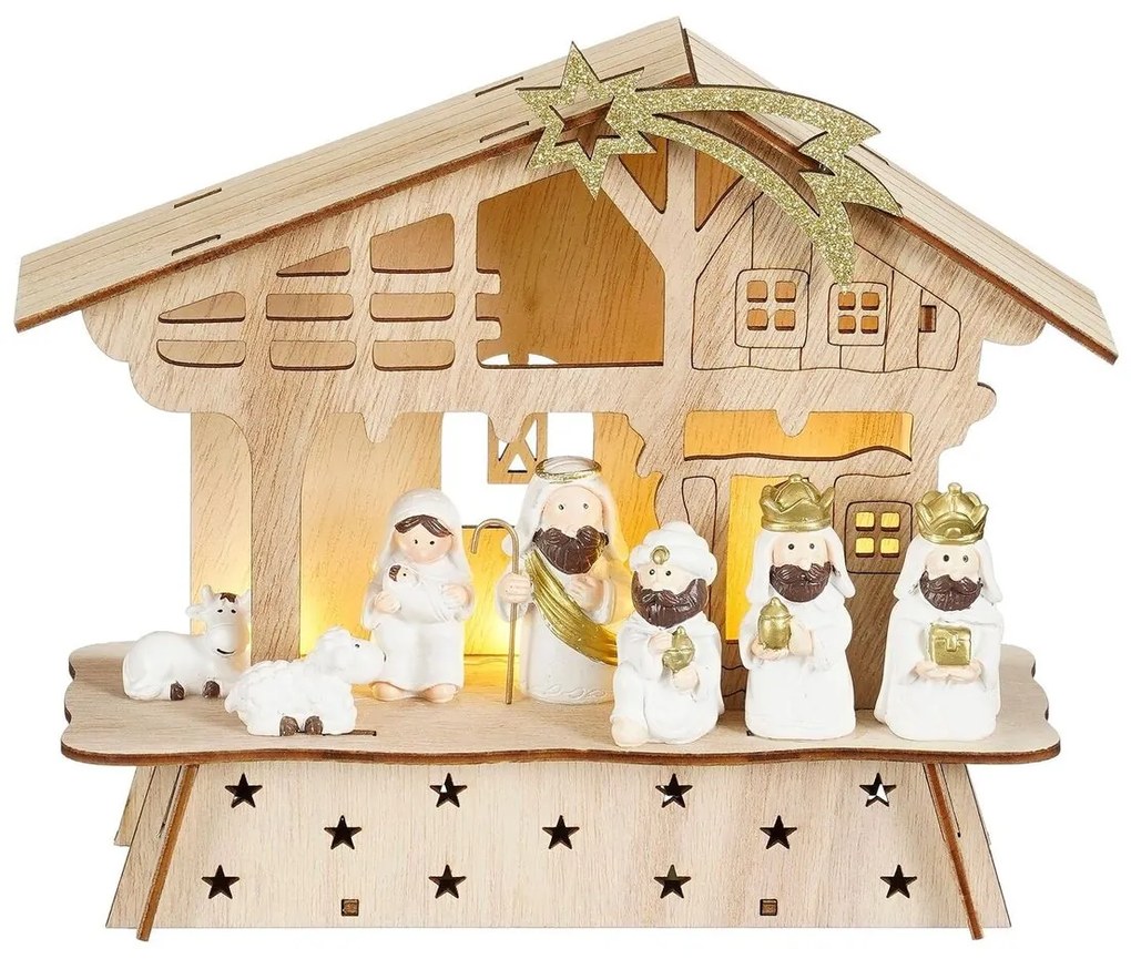 Vianočná dekorácia betlehem, výška: 19 cm, prírodná
