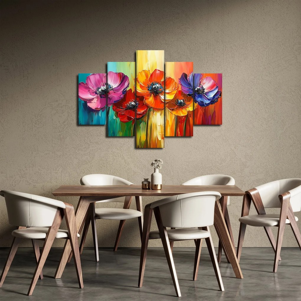 Obraz - Päť pestrofarebných kvetov (150x105 cm)