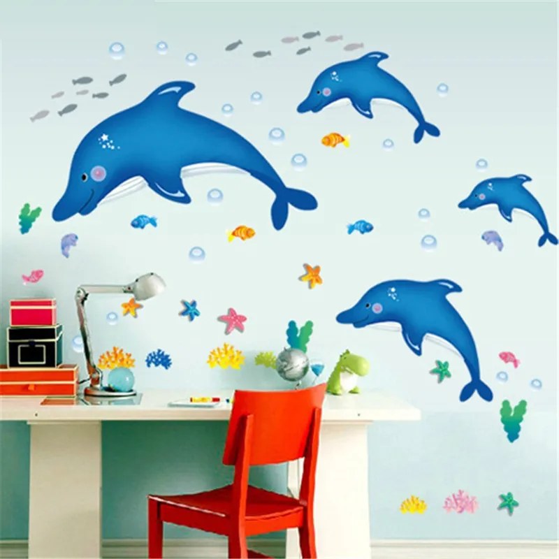 Veselá Stena Samolepka na stenu na stenu Modré delfíny