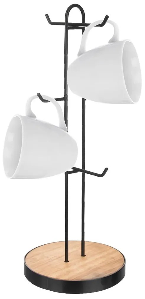 Orion Stojan na hrnčeky, drevený podstavec, háčiky, čierny kov RADKA