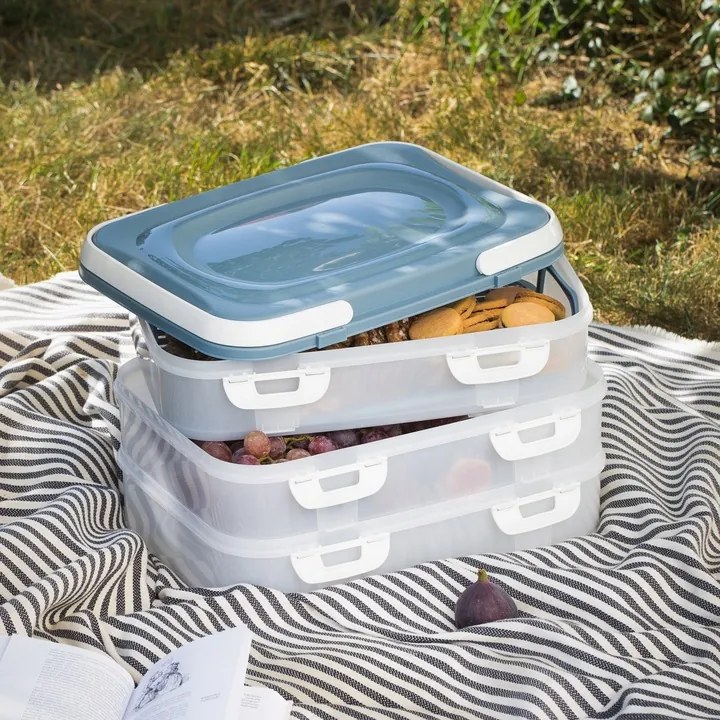 Úložný box na koláče a zákusky, PIKNIK, 3 poschodia, s úchytmi, mix farieb