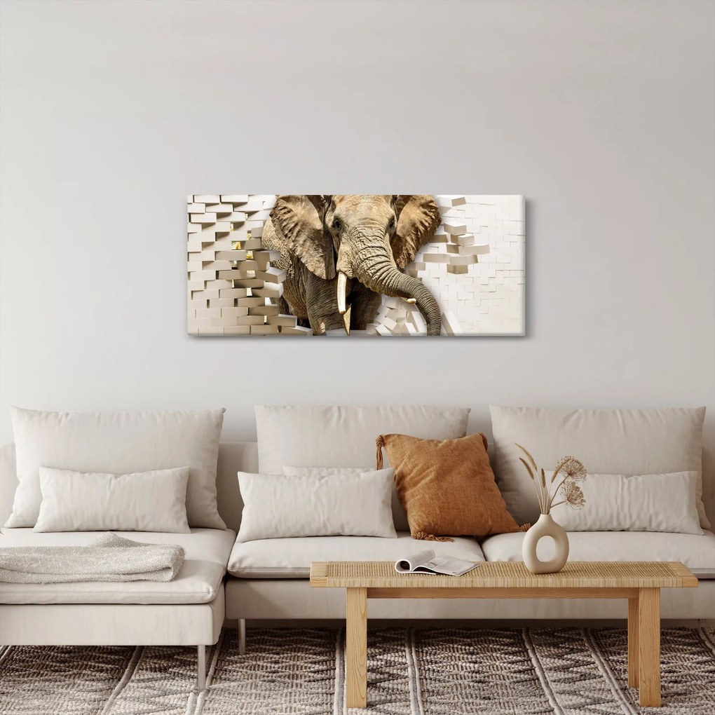 Obraz - Slon prerážajúci múr (120x50 cm)