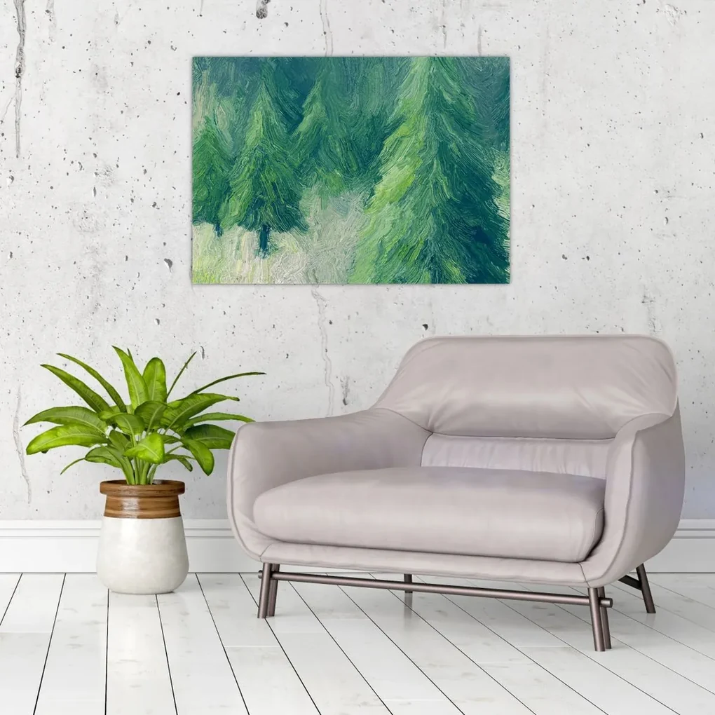 Obraz - Maľované ihličnany (70x50 cm)