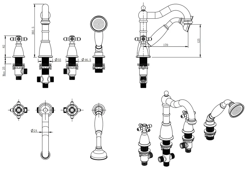 F-Design Lacrima, 4-otvorová vaňová batéria, chróm lesklý-biela, FD1-LRA-11A-11