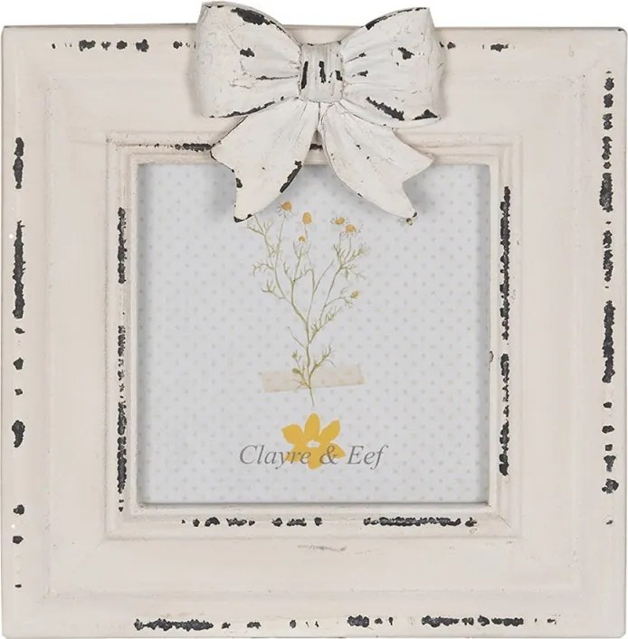 Béžový antik drevený fotorámik s mašľou - 16*2*17 cm / 10*10cm
