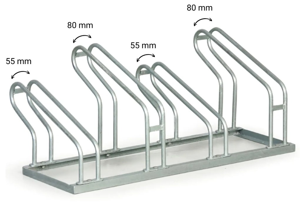 Stojan na bicykle na zem, dve šírky kolies 55 a 80 mm, 4 státia