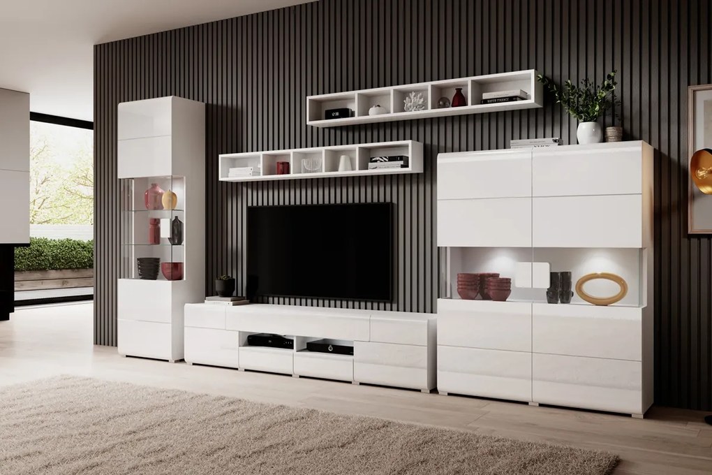 Vysoká komoda Toledo 42 Biely laminát/Biely lesk