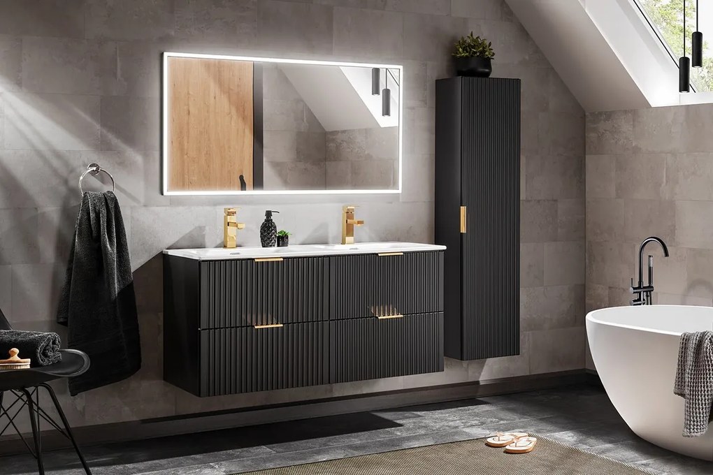 Závesná skrinka pod umývadlo Casad s doskou 120 cm čierna/dub wotan