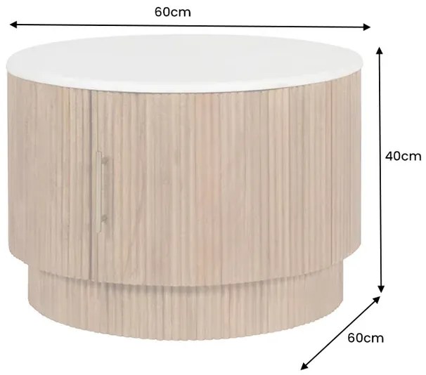 Konferenčný stolík TRES 60cm okrúhly mangovníkové drevo prírodné s bielou mramorovou doskou