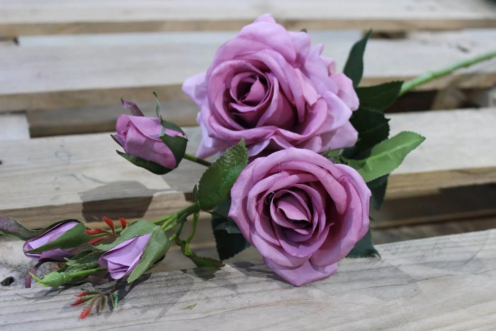 Tmavoružová umelá trsová ruža 85cm