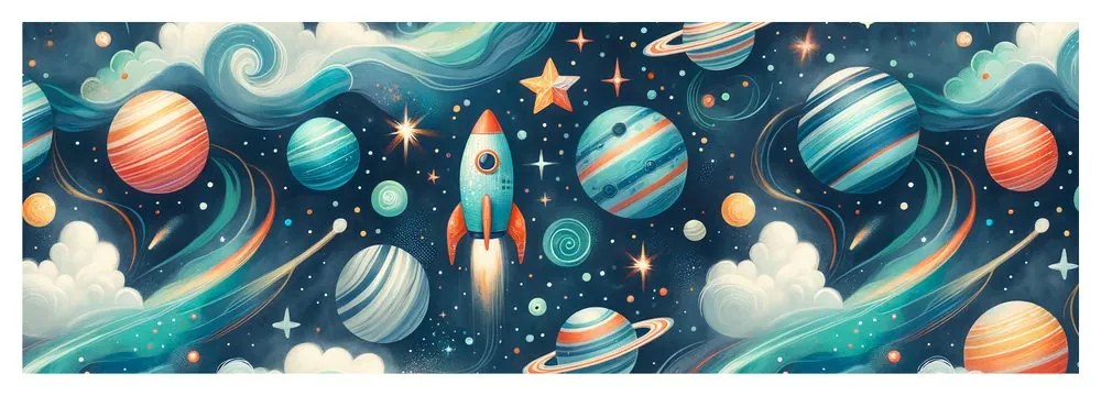 Obraz vesmír s raketou a hviezdami