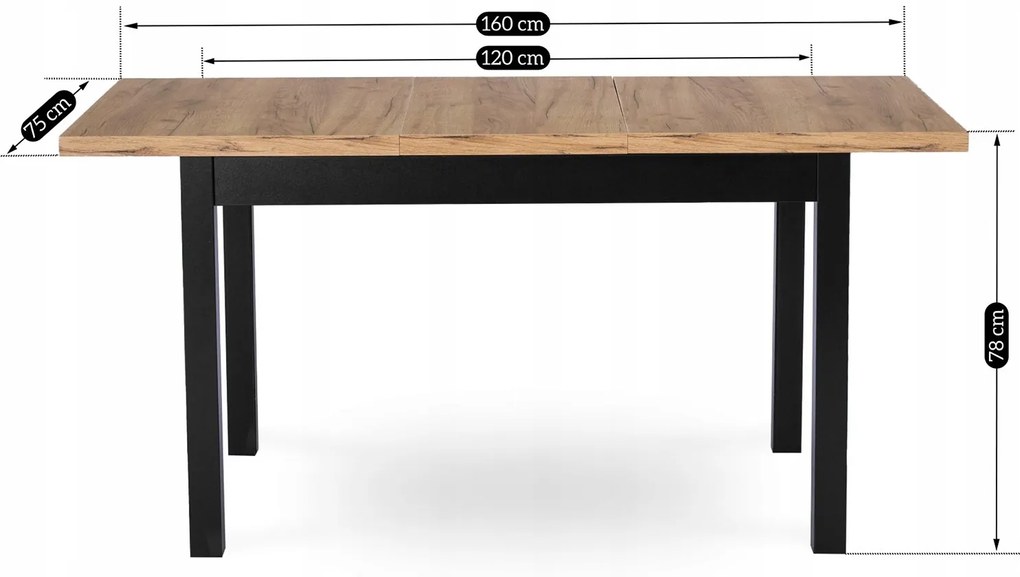 JAKS Rozkladací stôl Skubi 120-160 cm dub Craft