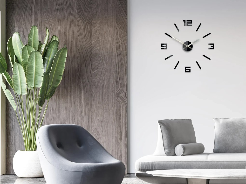 Nástěnné samolepící hodiny Arabic 50 cm černé/stříbrné