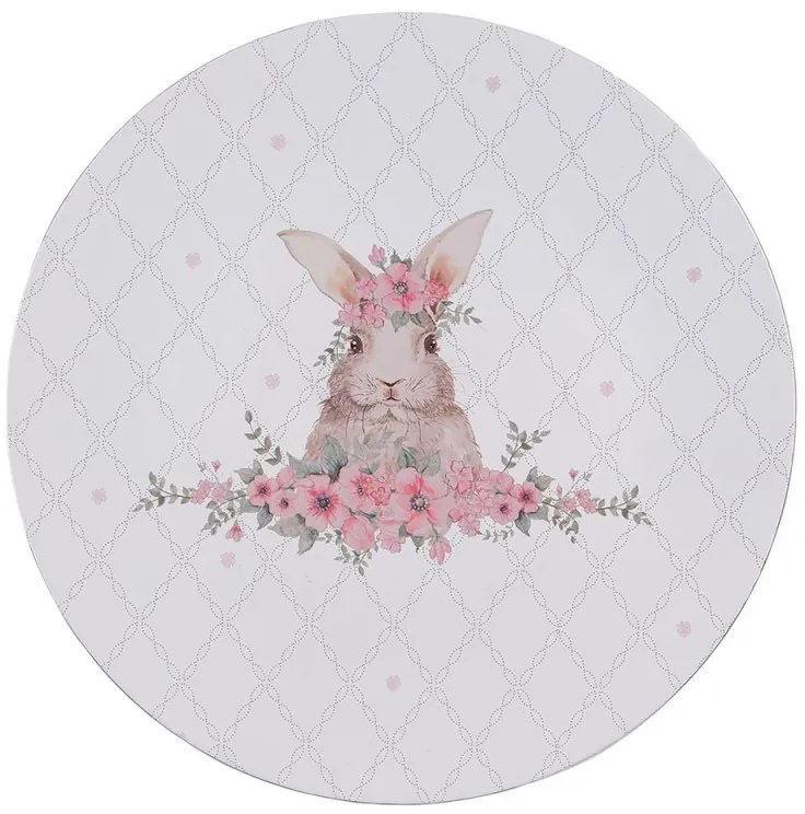 Biely servírovací tanier s králikom Floral Easter Bunny - Ø 33*1 cm