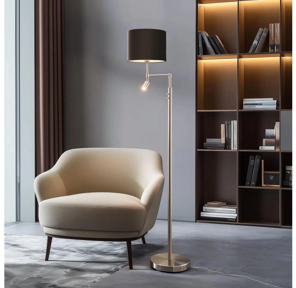 Eglo - LED Stojacia lampa TUNJA 1xE27/60W/230V + LED/2,1W pr. 30 cm chróm/hnedá EG32514D