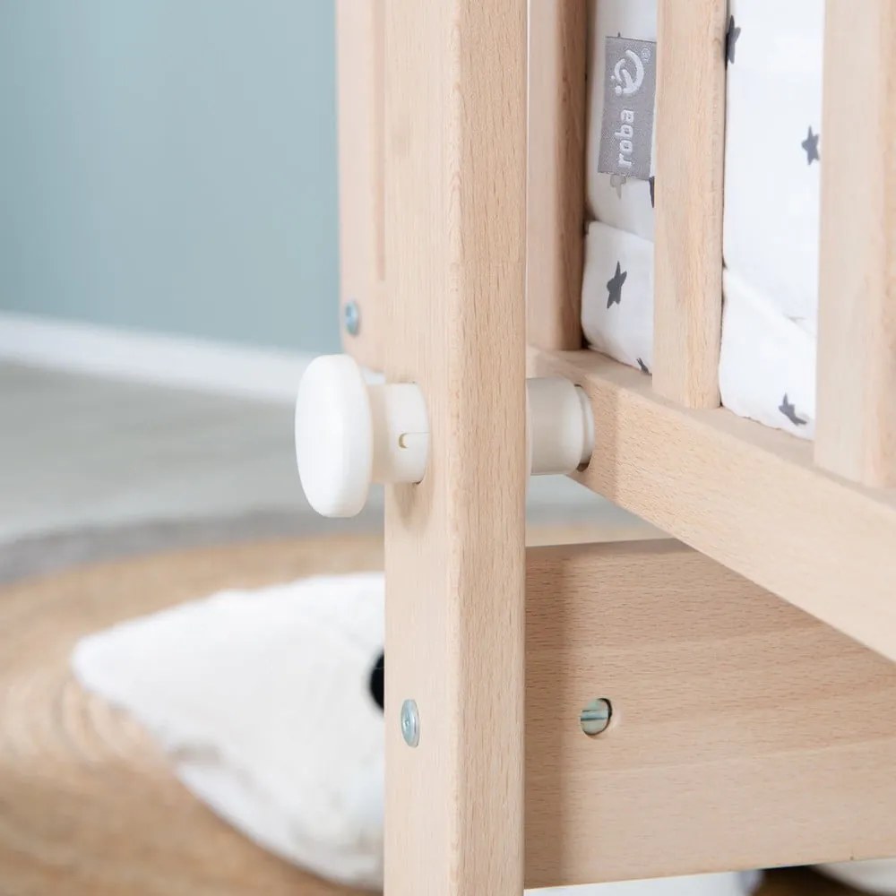 Kolíska z bukového dreva na kolieskach/s baldachýnom 40x90 cm v prírodnej farbe – Roba